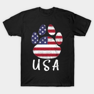 Dog paw print American flag USA tshirt T-Shirt